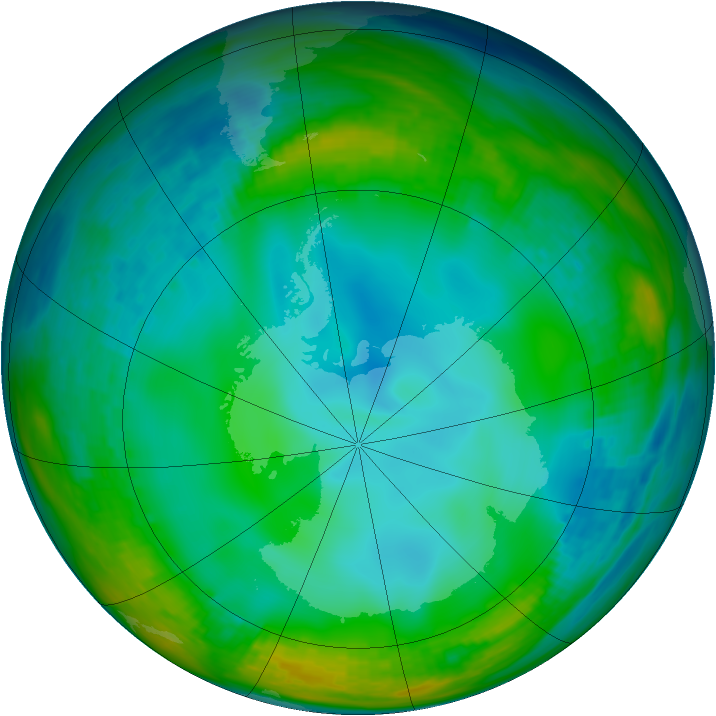 Antarctic ozone map for 23 June 1991